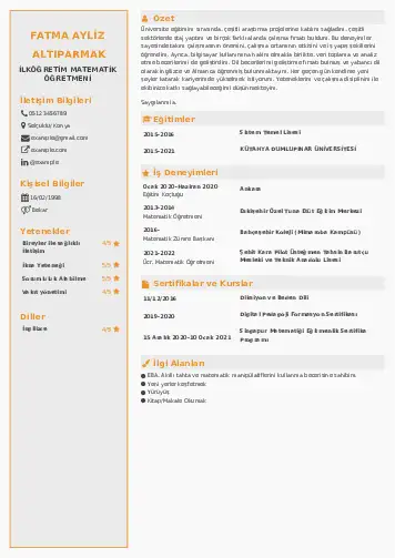 Matematik Öğretmeni Cv Örnekleri cv indir